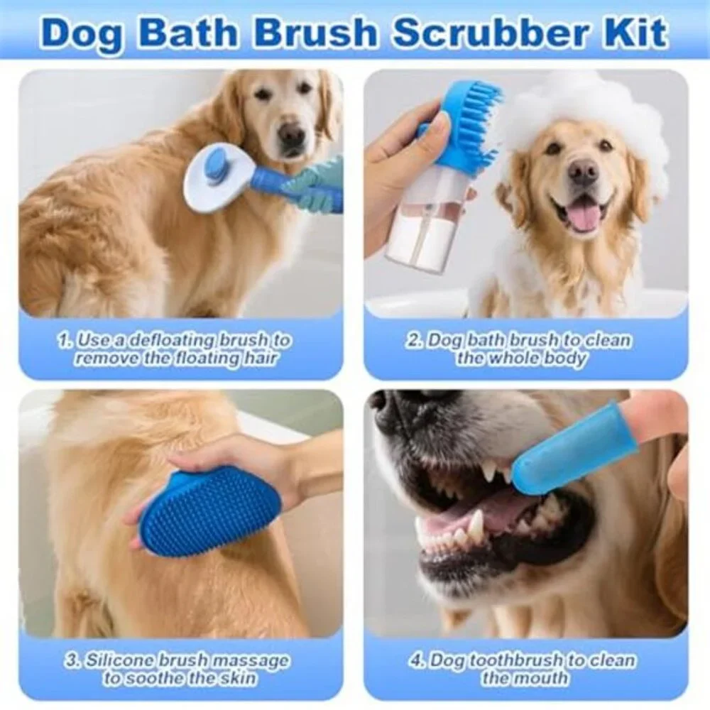 Dog Bath Brush Scrubber Kit,Pet Shower Washing Brush Bathing Supplies